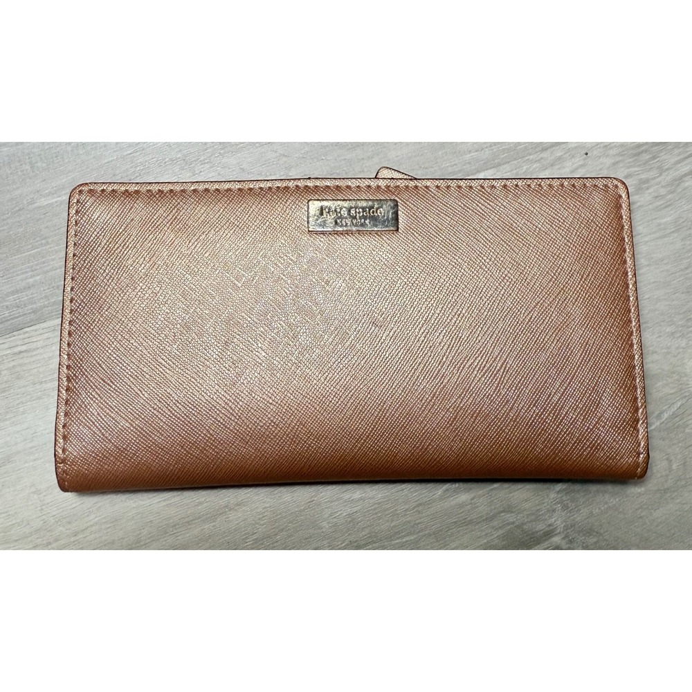 Kate‎ Spade Rose Gold Metallic Saffiano Leather Wallet Clutch Zip Around
